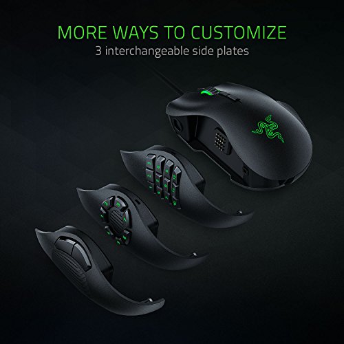 Razer Naga TrinityRatón para Juegos MOBA/MMO, Ratón Gaming, 3 Placas Laterales Intercambiables, Sensor Óptico de 5G de 16 000 PPP, hasta 19 Botones Programables, Negro