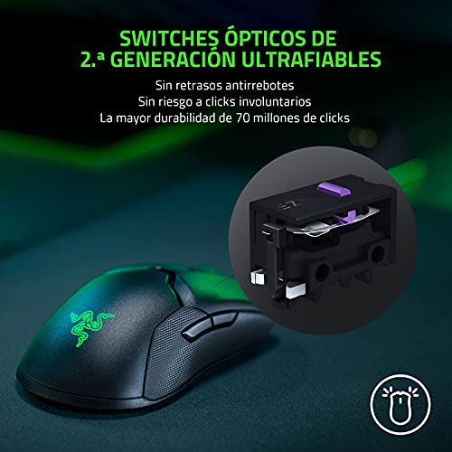 Razer Viper Ultimate - Ratón Inalámbrico para Juegos (Ratón Gaming, Ambidiestro, con 69 g de Peso, Cable Speedflex, Sensor Óptico 5G, RGB Chroma) - con Estación de Carga - Negro