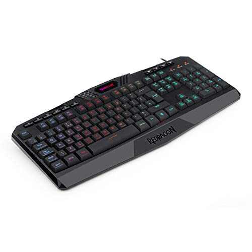 Redragon K503 Gaming Keyboard, RGB LED Backlit Wired, Multimedia Keys, Silent Membrane Keyboard with Wrist Rest for Windows PC Games (UK QWERTY)