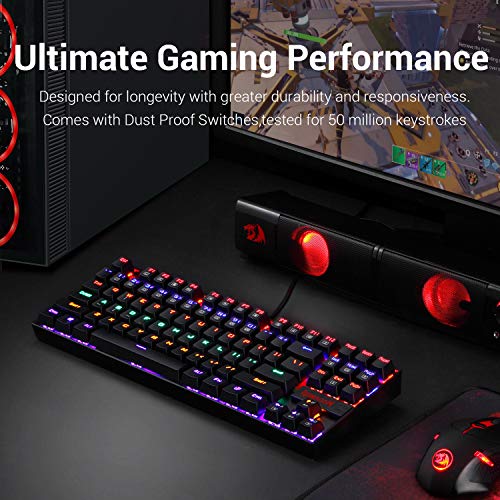 Redragon K552 Mechanical Gaming Keyboard 87 Keys 60% Small TKL Mechanical Computer Keyboard KUMARA USB Wired Cherry MX Blue Equivalent Switches for Windows PC Gamers (Black Red LED Backlit)