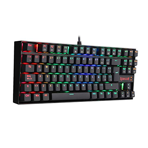 Redragon K552 RGB KUMARA Teclado Gaming Mecánico Tenkeyless, Interruptores Azules, Reforzado, Retroiluminado RGB Distribución Española - Color Negro - PC Windows Compatible