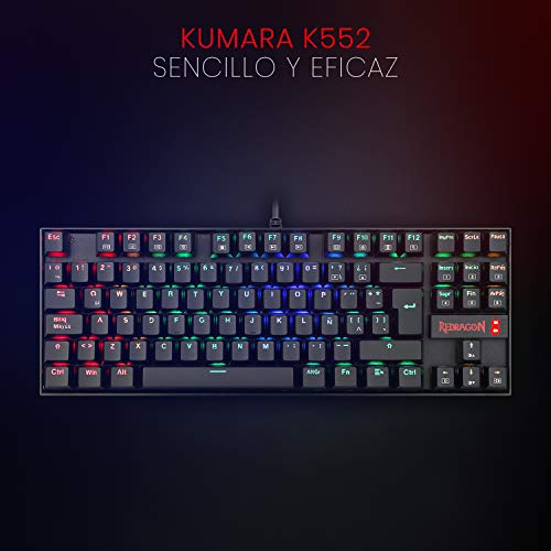 Redragon K552RGB KUMARA Teclado Mecánico Tenkeyless para Windows PC, Switch Red, Interruptores Rojos, reforzado, Retroiluminado RGB Distribución Española - Negro