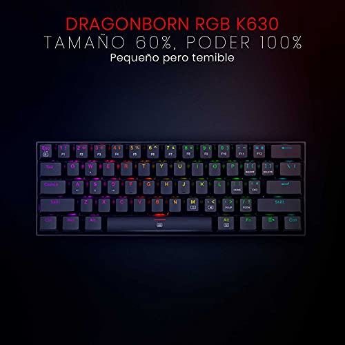 Redragon K630 RGB Dragonborn 60% Teclado Mecánico Gaming - Compacto - 61 Teclas - Teclado Gamer para Juegos - Interruptores Azules