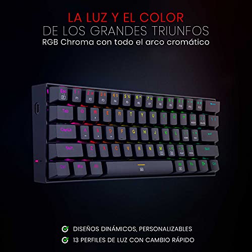 Redragon K630 RGB Dragonborn 60% Teclado Mecánico Gaming - Compacto - 61 Teclas - Teclado Gamer para Juegos - Interruptores Azules