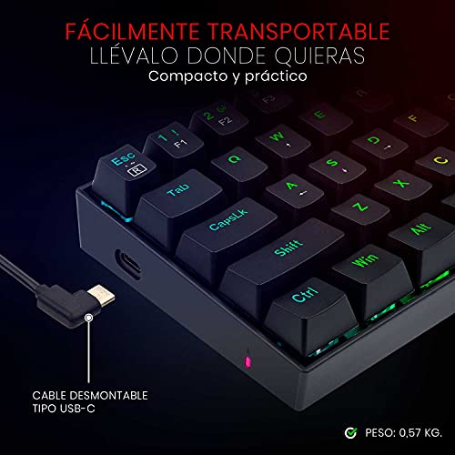 Redragon K630 RGB Dragonborn 60% Teclado Mecánico Gaming - Compacto - 61 Teclas - Teclado Gamer para Juegos - Interruptores Azules