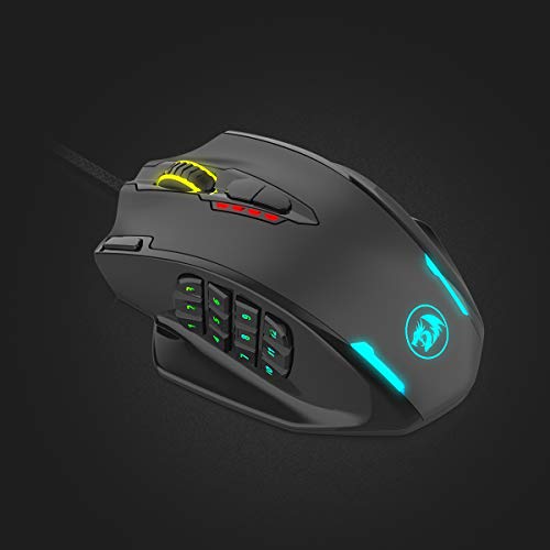 Redragon M908 Impact RGB - Raton Gaming para juegos MMO - Botones laterales - Sensor óptico con 12,400 DPI, Ratón para Windows de alta precisión, 19 botones programables