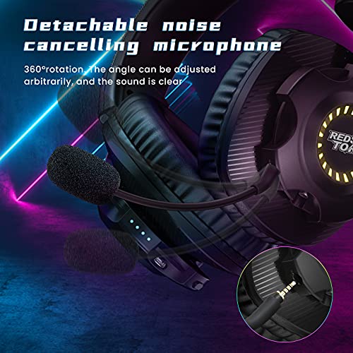 REDSTORM Auriculares Gaming Inalámbricos, 2.4G Auriculares para Juegos Estéreo Inalámbricos, con Micrófono y Control de Volumen, Adecuados para PC, Mac, PS4, Iluminación Degradada RGB