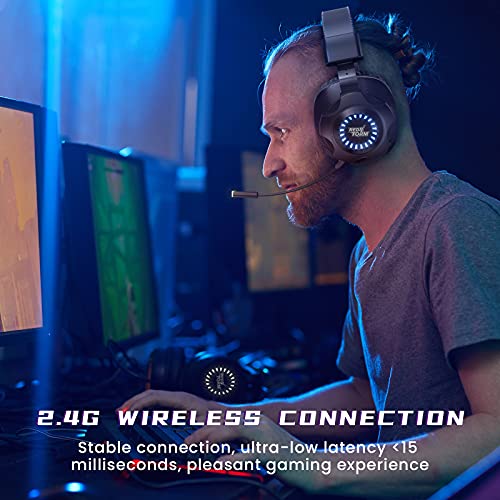 REDSTORM Auriculares Gaming Inalámbricos, 2.4G Auriculares para Juegos Estéreo Inalámbricos, con Micrófono y Control de Volumen, Adecuados para PC, Mac, PS4, Iluminación Degradada RGB