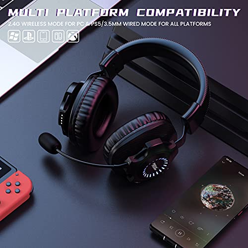 REDSTORM Auriculares Gaming Inalámbricos, 2.4G Auriculares para Juegos Estéreo Inalámbricos, con Micrófono y Control de Volumen, Adecuados para PC, Mac, PS4, Iluminación Degradada RGB