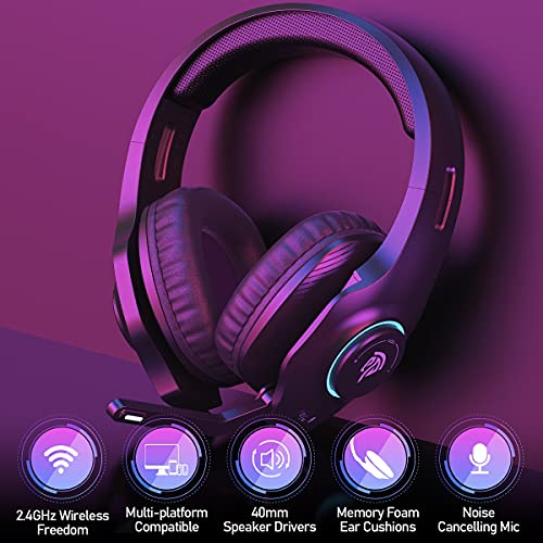 REDSTORM Auriculares inalámbricos para PC, Juegos, Micrófono con Cancelación de Ruido con Micrófono, Sonido Envolvente Estéreo, Luz RGB, Auriculares para Juegos, para PC, MAC, PS4, PS5