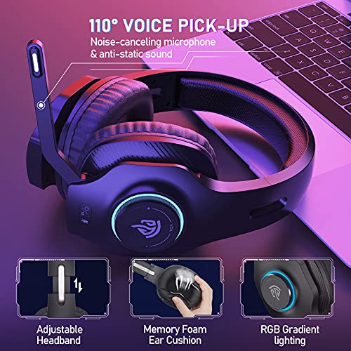 REDSTORM Auriculares inalámbricos para PC, Juegos, Micrófono con Cancelación de Ruido con Micrófono, Sonido Envolvente Estéreo, Luz RGB, Auriculares para Juegos, para PC, MAC, PS4, PS5