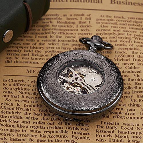 Reloj De Bolsillo con Cadena  Reloj De Bolsillo Reloj De Bolsillo Mecánico Vintage Grabado con Números Arábigos Reloj De Bolsillo Reloj De Bolsillo De Cuarzo Grabado Vintage Unisex, Steam (C
