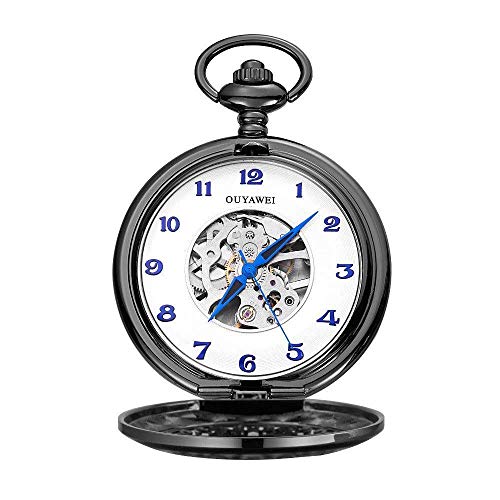 Reloj De Bolsillo con Cadena  Reloj De Bolsillo Reloj De Bolsillo Mecánico Vintage Grabado con Números Arábigos Reloj De Bolsillo Reloj De Bolsillo De Cuarzo Grabado Vintage Unisex, Steam (C