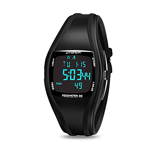 Reloj Digital Hombre Deportivos Numeros Grandes Negro con Podómetro, calendario, Alarma y luz LED para edad 12- edad 45