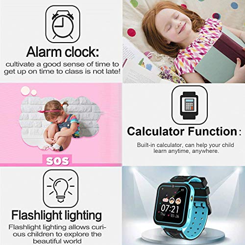 Reloj Inteligente para Niños blue, Smart Watch con Reproductor de MúSica SOS Linterna Cámara 7 Juegos Y Reproductor de MúSica, Reloj de Pulsera Digital para Niños De 3-12 Años Tarjeta SD Incluida