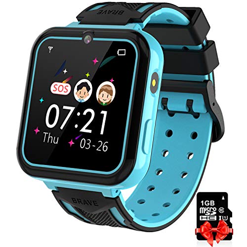 Reloj Inteligente para Niños blue, Smart Watch con Reproductor de MúSica SOS Linterna Cámara 7 Juegos Y Reproductor de MúSica, Reloj de Pulsera Digital para Niños De 3-12 Años Tarjeta SD Incluida