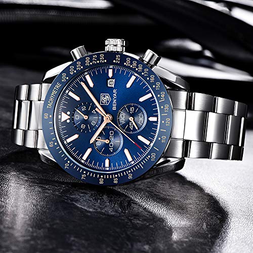 Reloje de Hombre BENYAR cronógrafo para Hombre Movimiento de Cuarzo Fashion Business Sports Watch 30M Impermeable Regalo Elegante