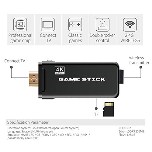 Rensaday HDMI 4k Game Stick Sistema De CóDigo Abierto Consola De Videojuegos 32GB 3500 Juego Gratis Con Dos Controladores InaláMbricos 2.4G