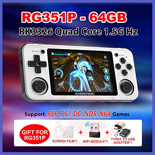 RG351P Consolas de Juegos Portátil , Consola de Juegos Retro Game Console 3.5 Pulgadas IPS Videojuegos Portátil Free with 64G TF Card Built-in 2500 Juegos Support PSP / PS1 / N64 / NDS (White)