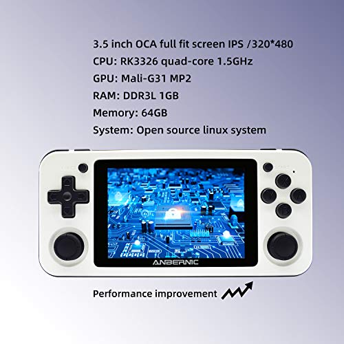 RG351P Consolas de Juegos Portátil , Consola de Juegos Retro Game Console 3.5 Pulgadas IPS Videojuegos Portátil Free with 64G TF Card Built-in 2500 Juegos Support PSP / PS1 / N64 / NDS (White)