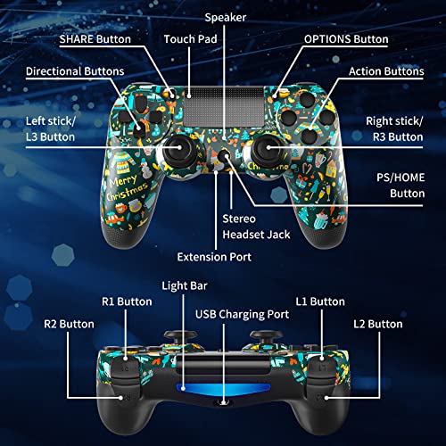 RIIKUNTEK Wireless Controller for PS4, Bluetooth Controller for Playstation 4 Control, Dual Vibration, Touch Pad, Six-Axis Sensor, Game Controller for Playstation 4/Pro/Slim, PC, Android, Christmas