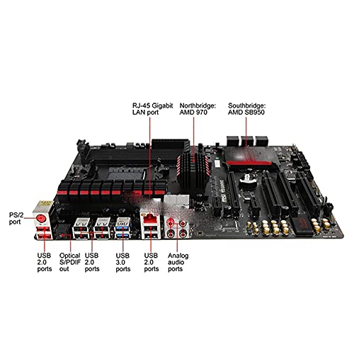 RKRLJX Zócalo de Placa Base Apto para fit for MSI 970 Gaming AM3 / AM3 + AMD 970 y SB950 DDR3 32GB USB2.0 USB3.0 970 Desktop ATX AMD Mainboard Usado