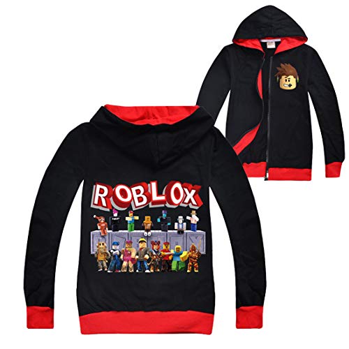Roblox - Chaqueta de manga larga para niños con cremallera para adolescentes, camiseta de algodón y otoño, ropa deportiva para correr, Black1, 9-10 Years