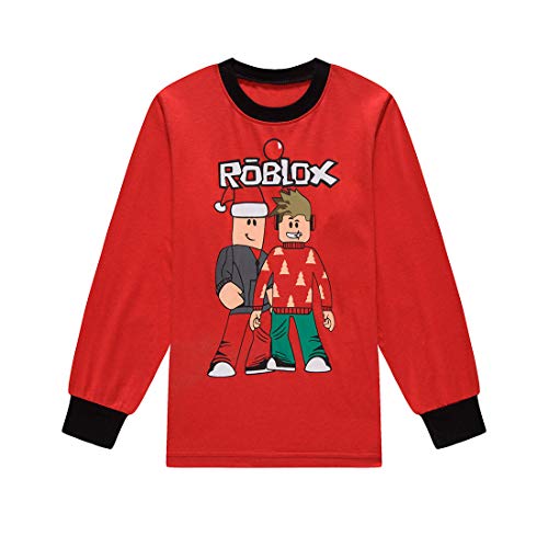 Roblox Youtube Game Niños Chicos Manga Larga Navidad Pijamas Dos Piezas Pjs 6-13 Años (Rojo, 8-9 años)