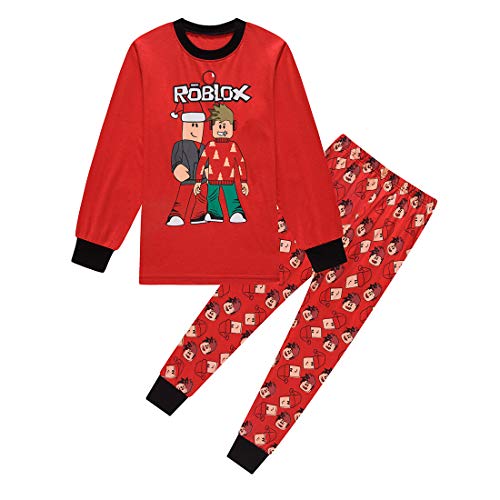 Roblox Youtube Game Niños Chicos Manga Larga Navidad Pijamas Dos Piezas Pjs 6-13 Años (Rojo, 8-9 años)