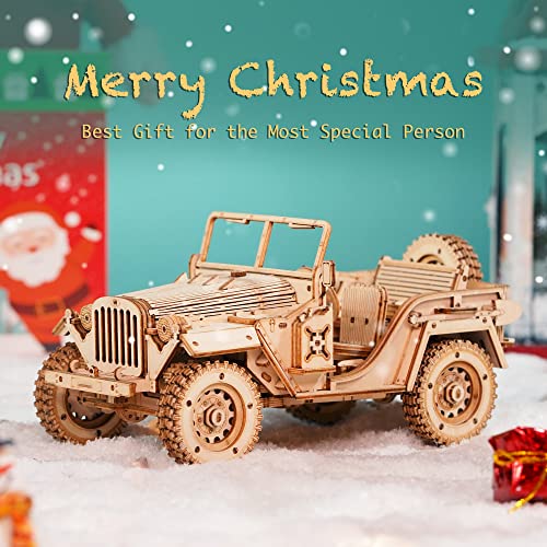 Robotime Jeep Army Cars Juguetes 3D Puzzle Model Kits Autoensamblaje Edificio de Madera Construcción mecánica Artesanía para niños, Adolescentes y Adultos