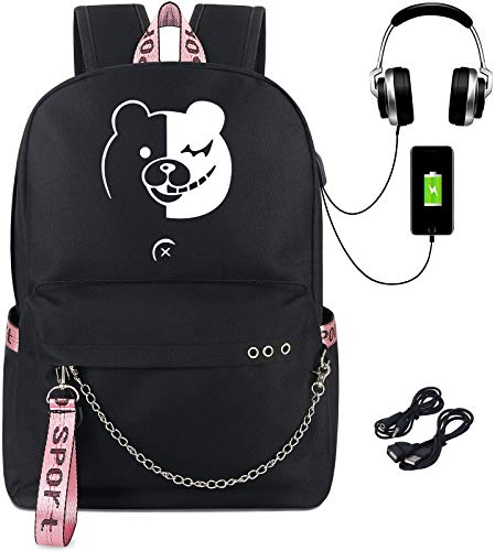 Roffatide Anime Danganronpa Mochila Luminosa Mochila Escolar para Laptop con Puerto de Carga USB y Puerto para Auriculares