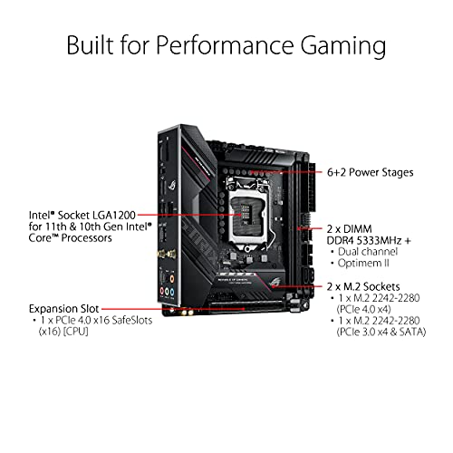 ROG Strix B560-I Gaming WiFi - Placa Base Mini-ITX (Intel B560 LGA 1200 con VRM DE 8 Fases, PCIe 4.0, WiFi 6, 2.5 GB Ethernet, 2 Ranuras M.2, Cancelación de Ruido IA, USB 3.2 Gen 2 x 2 y Aura Sync)