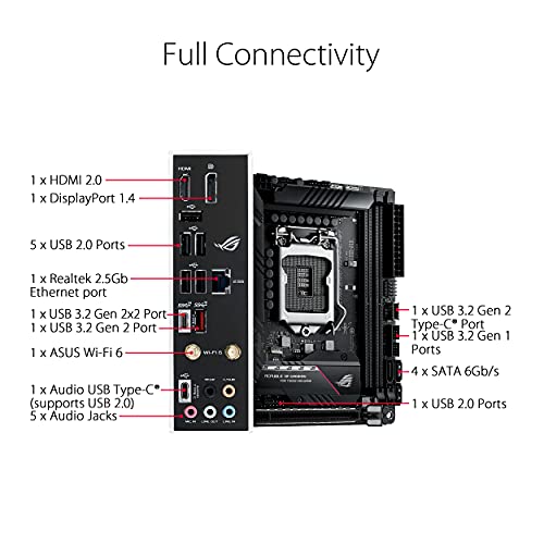 ROG Strix B560-I Gaming WiFi - Placa Base Mini-ITX (Intel B560 LGA 1200 con VRM DE 8 Fases, PCIe 4.0, WiFi 6, 2.5 GB Ethernet, 2 Ranuras M.2, Cancelación de Ruido IA, USB 3.2 Gen 2 x 2 y Aura Sync)