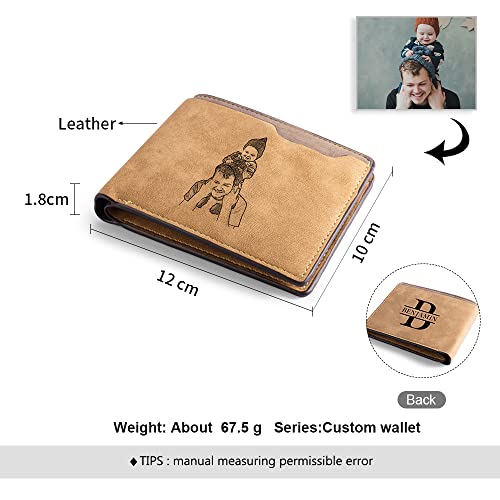 Rolaonly Hombre Carteras de Fotos Nombre Grabado Personalizadas Tarjetero Plegable con Cadena Tarjetas de crédito Monedero de Bifold Regalo de Cumpleaños/Navidad/San Valentín/Día del Padre Caqui