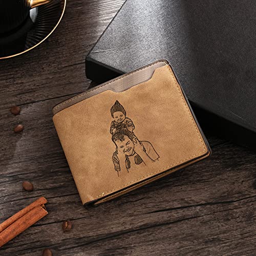 Rolaonly Hombre Carteras de Fotos Nombre Grabado Personalizadas Tarjetero Plegable con Cadena Tarjetas de crédito Monedero de Bifold Regalo de Cumpleaños/Navidad/San Valentín/Día del Padre Caqui