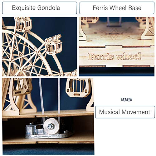Rolife Modelos Mecánicos Kits Ferris Wheel con música Puzzle de Madera 3D para niños y Adultos