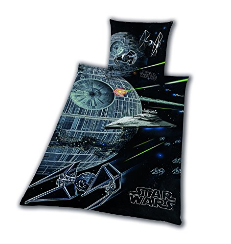 Ropa de cama de franela de Star Wars, estrella de la muerte Rey Finn Tico Yoda, ropa de cama de invierno como franela, 135 x 200 cm, con cremallera, todo en uno Outlet-24