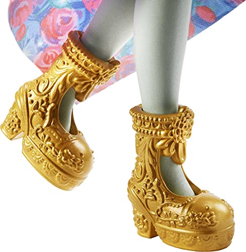Royal Enchantimals Reina Paradise y Rainbow, muñeca pavo real con mascota de juguete (Mattel GYJ14)