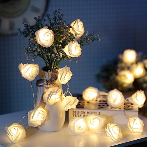 Runaup Guirnalda de luces LED de rosa, 20 luces LED de color blanco cálido, funciona con pilas, luces decorativas para fiestas de cumpleaños, bodas, festivales
