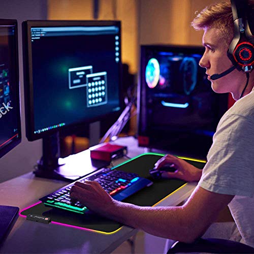 RuoCherg Alfombrilla Gaming XL, RGB Alfombrilla de Ratón para Juegos LED Grandes 12 Modos de Iluminación Superficie Impermeable Base de Goma Antideslizante para Jugadores, PC y Portátiles