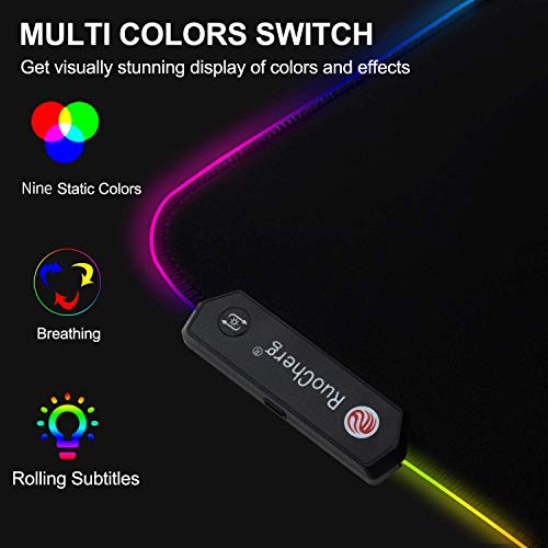 RuoCherg Alfombrilla Gaming XL, RGB Alfombrilla de Ratón para Juegos LED Grandes 12 Modos de Iluminación Superficie Impermeable Base de Goma Antideslizante para Jugadores, PC y Portátiles
