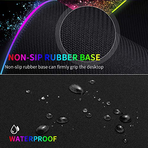 RuoCherg Alfombrilla Gaming XL, RGB Alfombrilla de Ratón para Juegos LED Grandes 12 Modos de Iluminación Superficie Impermeable Base de Goma Antideslizante para Jugadores, PC y Portátiles