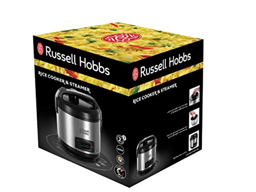 Russell Hobbs Vaporera y Arrocera - 8 Raciones, Recipiente Antiadherente, Tapa de Cristal, 500 W - 27080-56