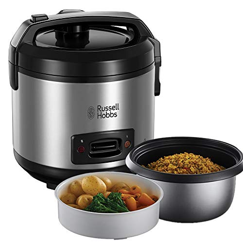 Russell Hobbs Vaporera y Arrocera - 8 Raciones, Recipiente Antiadherente, Tapa de Cristal, 500 W - 27080-56