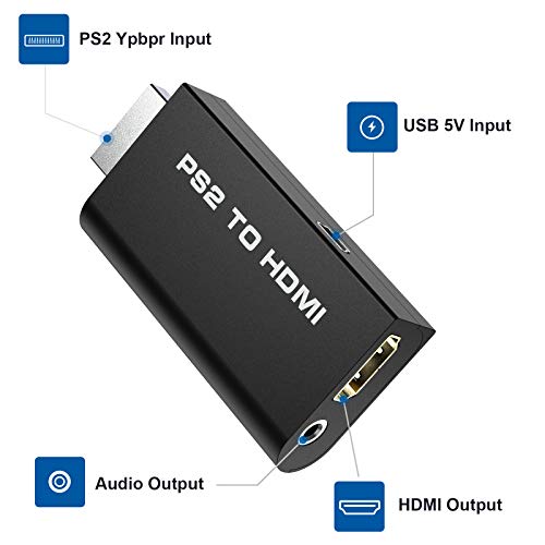 Rybozen Convertidor PS2 a HDMI, adaptador de audio de vídeo de 3,5 mm de salida de audio para monitor HDTV HDMI,compatible con todos los modos de visualización de Playstation 2