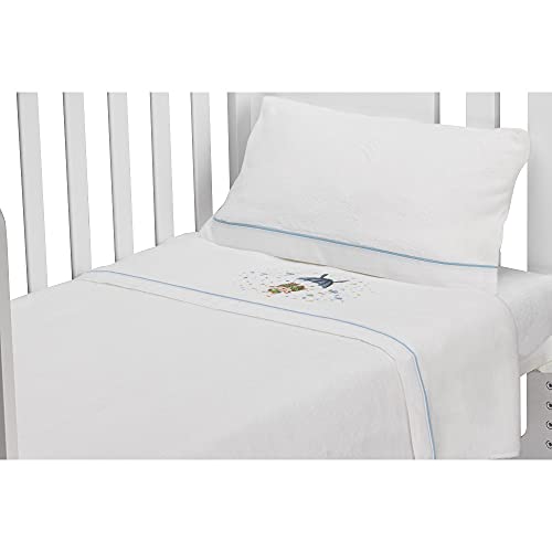 Sabanas de Invierno CORALINA Extrasuave CUNA 60X120 - (bajera+encimera+funda almohada) - Color: Blanco/Azul- OFERTA