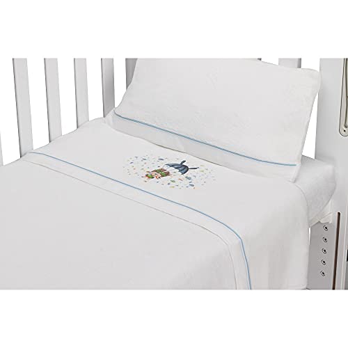 Sabanas de Invierno CORALINA Extrasuave CUNA 60X120 - (bajera+encimera+funda almohada) - Color: Blanco/Azul- OFERTA