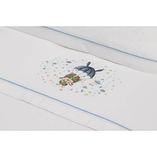 Sabanas de Invierno CORALINA Extrasuave CUNA 60X120 - (bajera+encimera+funda almohada) - Color: Blanco/Azul- OFERTA