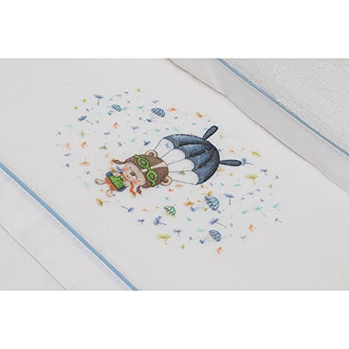 Sabanas de Invierno CORALINA Extrasuave CUNA 60X120 - (bajera+encimera+funda almohada) - Color: Blanco/Azul- OFERTA