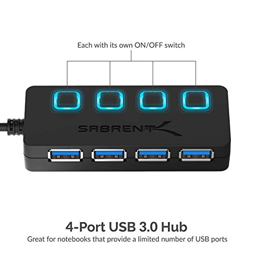 Sabrent Concentrador USB 3.0 con 4 Puertos con interruptores de alimentación Individuales y Leds (HB-UM43)